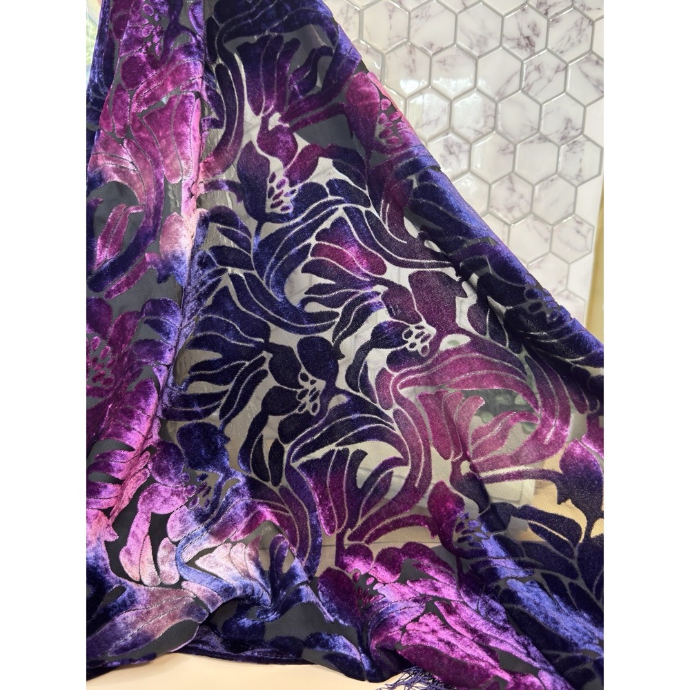 J&X NY Purple Silk Velvety Sheer Scarf Tassels Fringe Wrap Lagenlook Whimsigoth